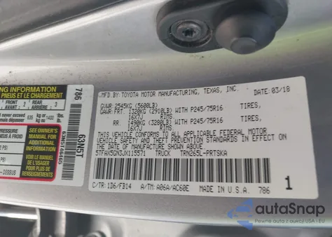 2018 Toyota Tacoma Sr z USA, uszkodzony, nr VIN 5TFAX5GN3JX115571